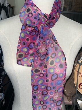 Vintage (1980s) Whirlaway Frocks Pink Multi-Color Circular Print Scarf
